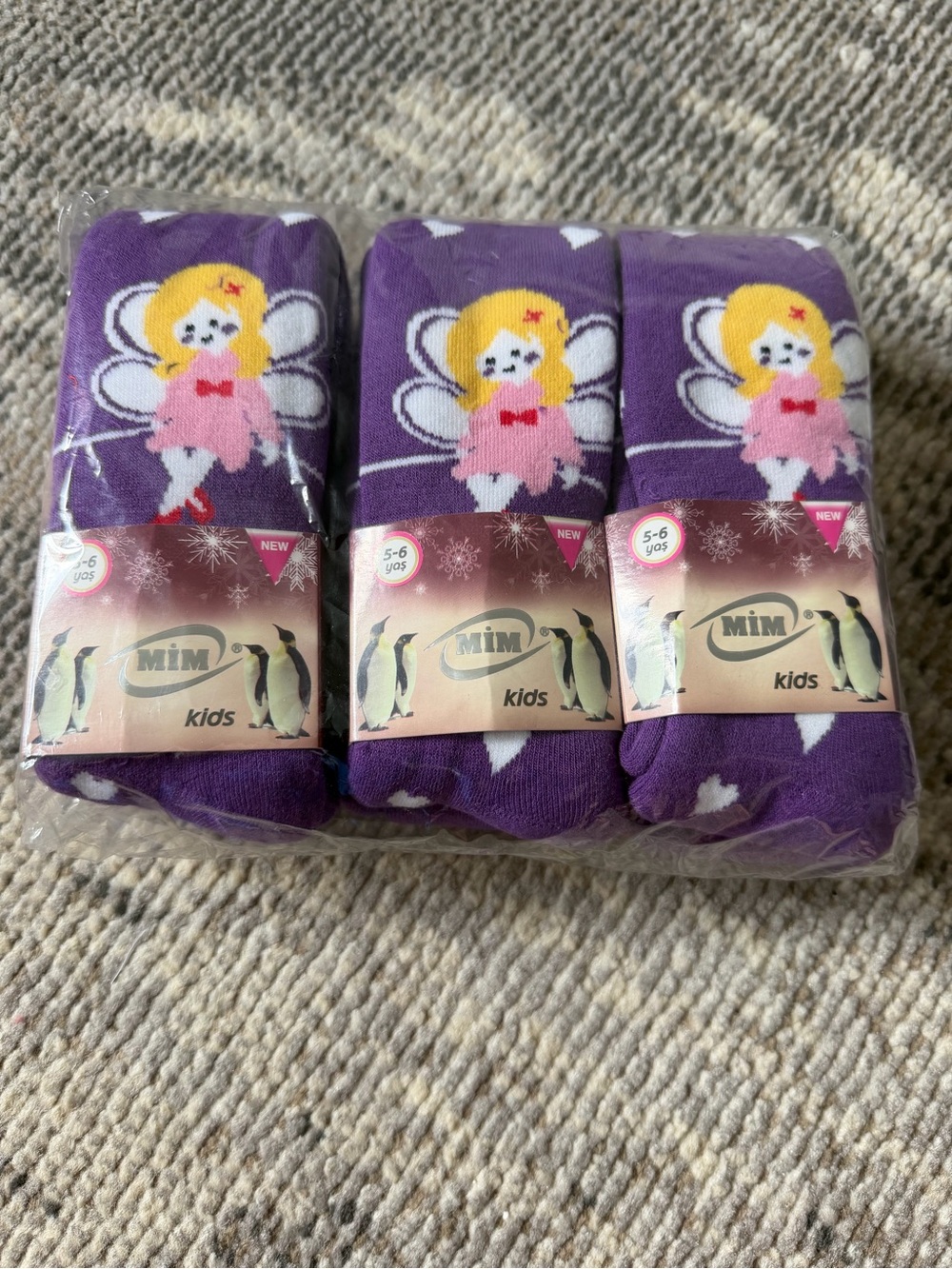 3 Pack Girls Winter Printed Footed Tights Size 5/6